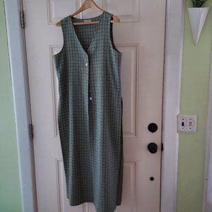 Women's Long Vest with Slits, subtle green plaid